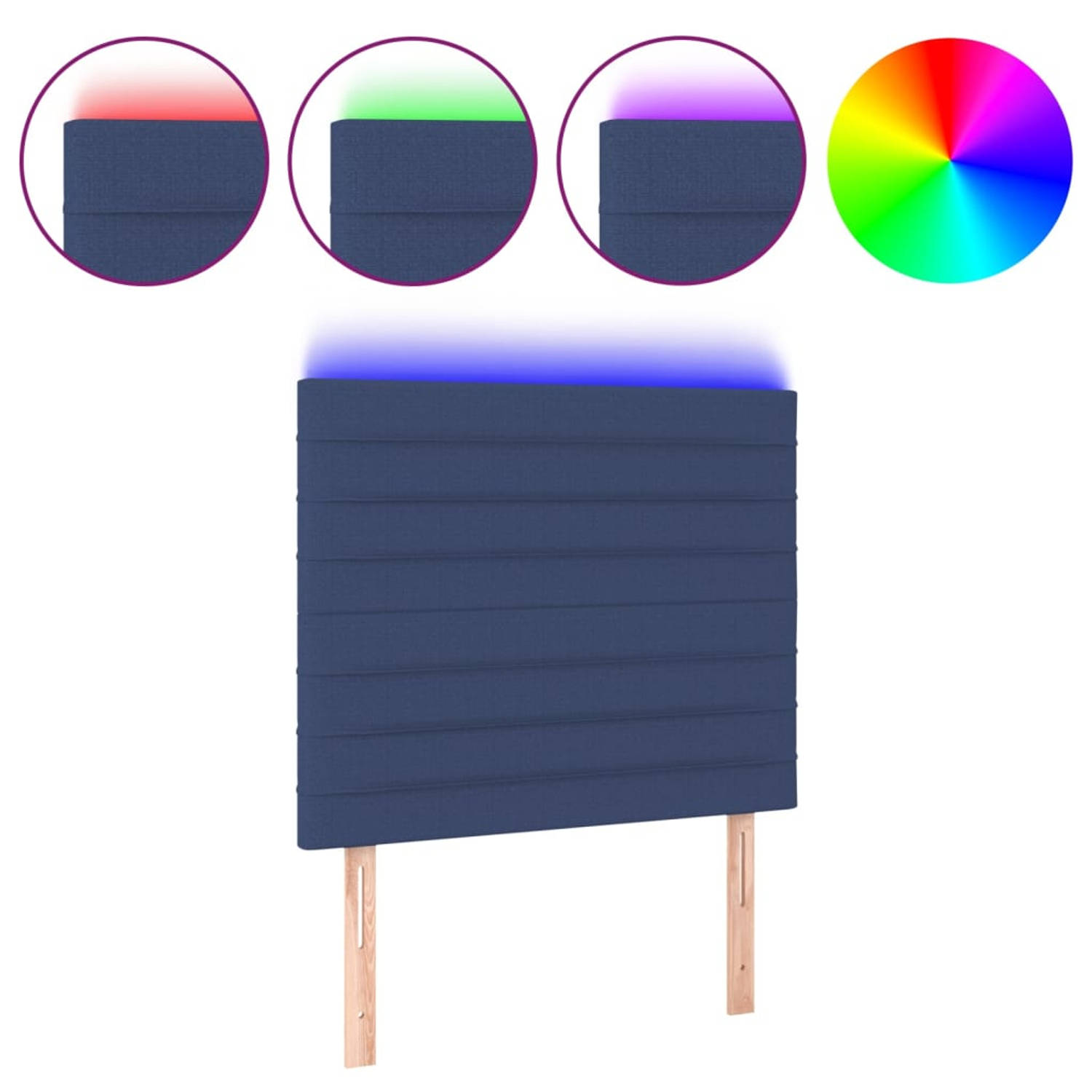 The Living Store LED-hoofdbord - 100 x 5 x 118/128 cm - Blauw stof - Verstelbare hoogte - Kleurrijke LED-verlichting