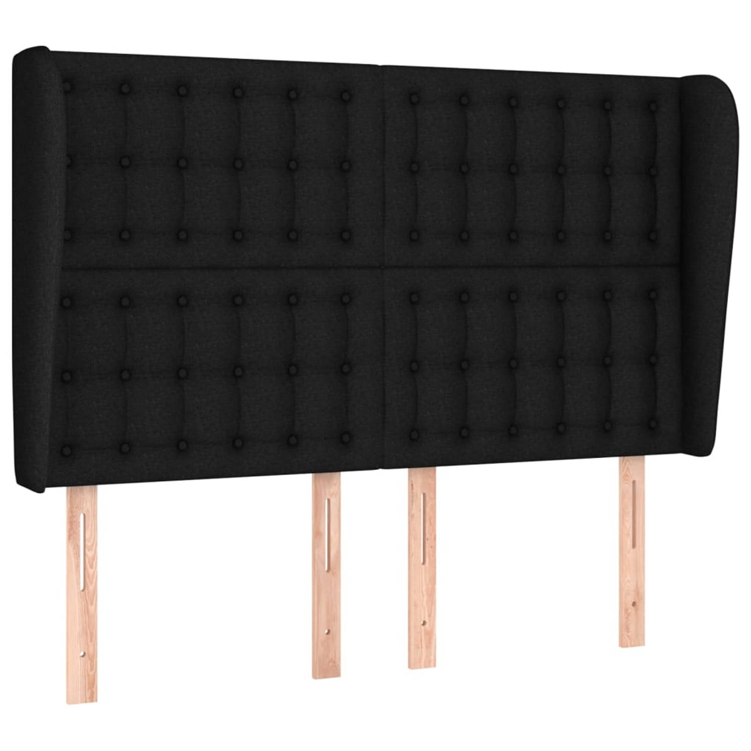 The Living Store Hoofdbord met randen 147x23x118/128 cm stof zwart - Bedonderdeel