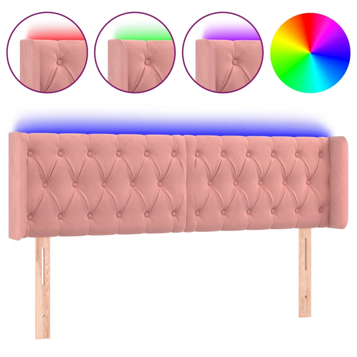 The Living Store Hoofdbord LED 147x16x78/88 cm fluweel roze - Bedonderdeel