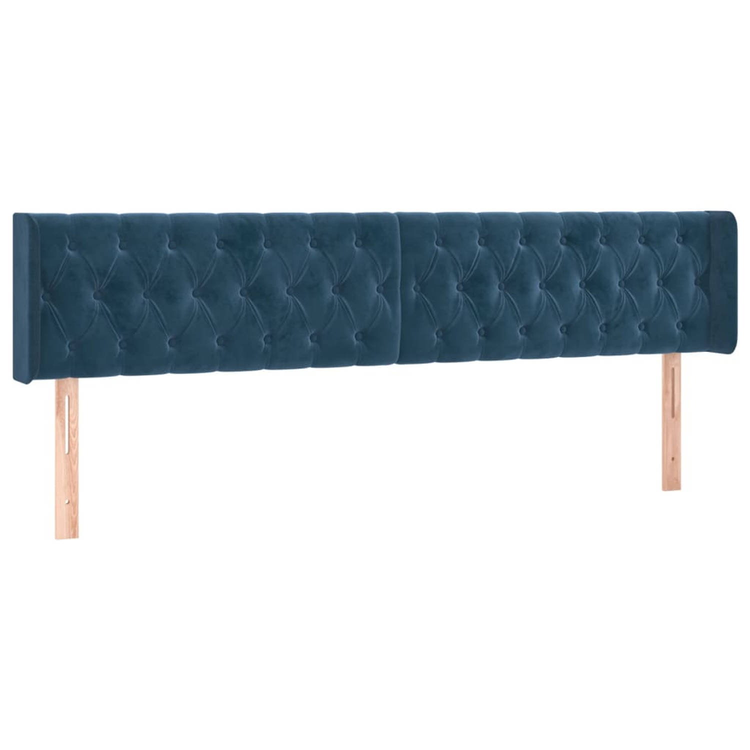 The Living Store Hoofdeind - Donkerblauw - Fluweel - Houten poten - Verstelbare hoogte - Comfortabele ondersteuning - 180x7x78/88cm