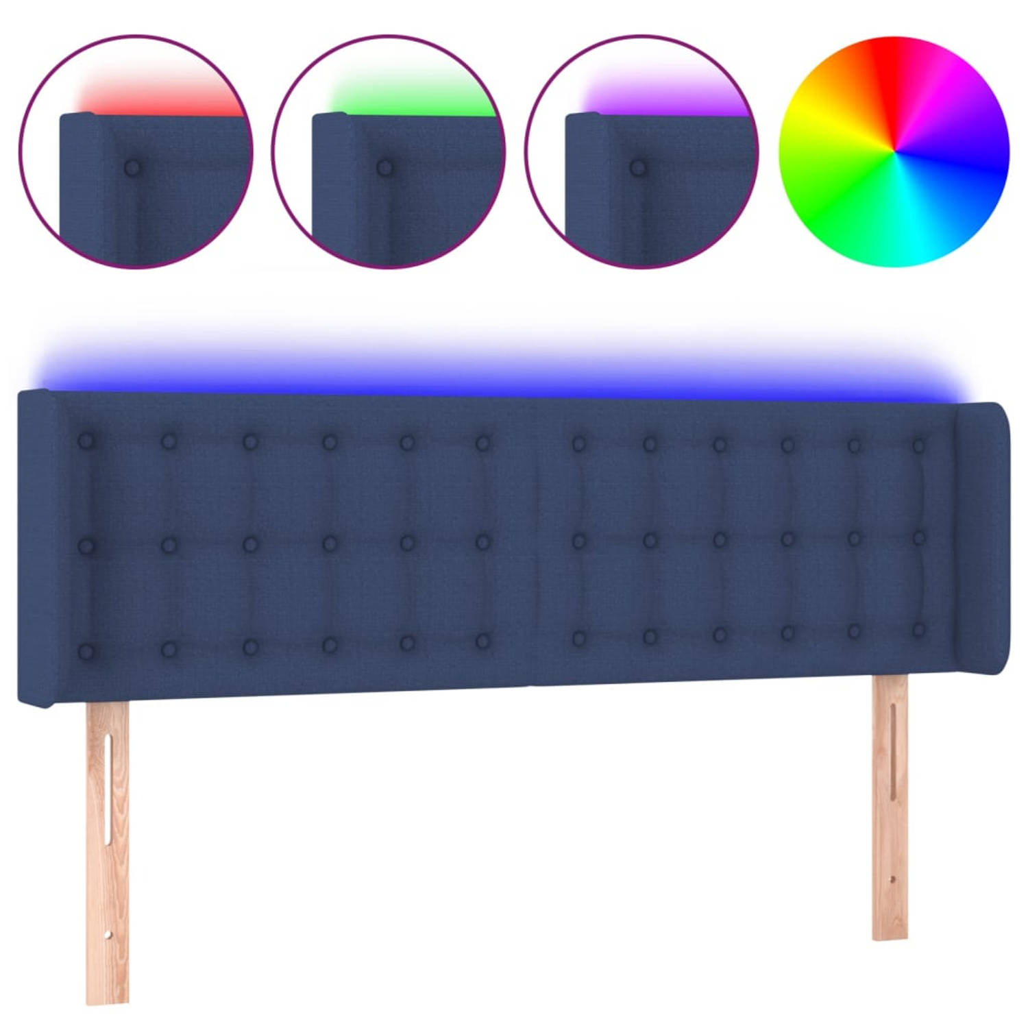 The Living Store Hoofdbord - Hoofdeinde - LED-Strip - Blauw - 147 x 16 x 78/88 cm - USB-aansluiting