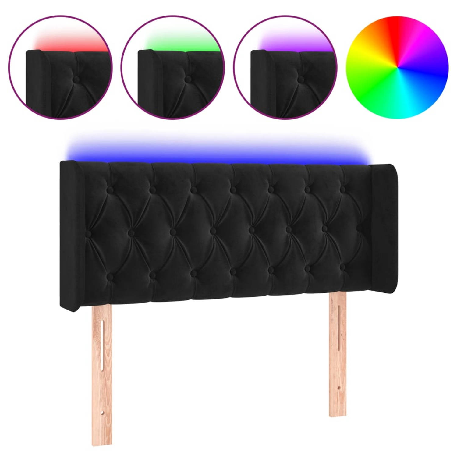 The Living Store Hoofdbord - LED - Zacht fluweel - Verstelbaar - Kleurrijk - Snijdbare LED-strip