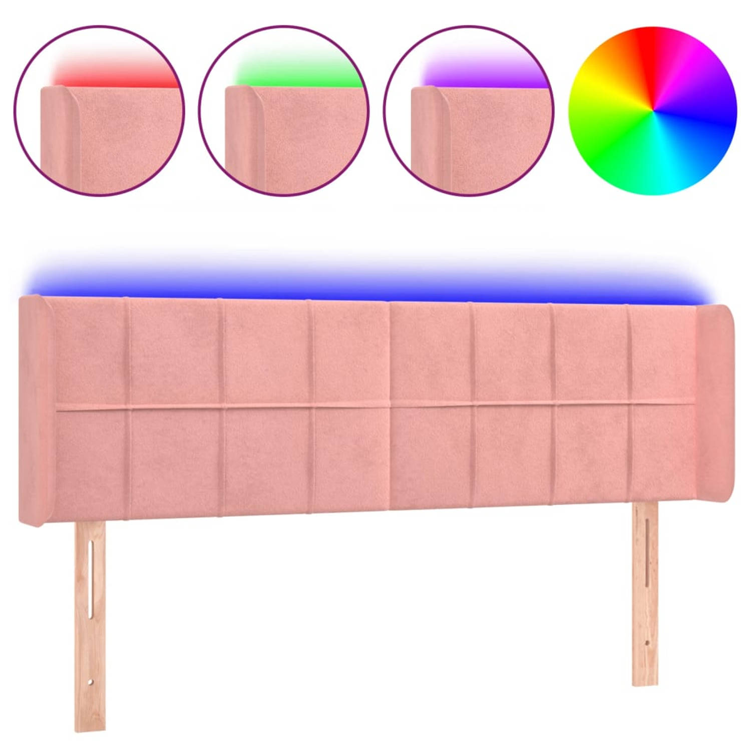 The Living Store Hoofdbord LED 147x16x78/88 cm fluweel roze - Bedonderdeel