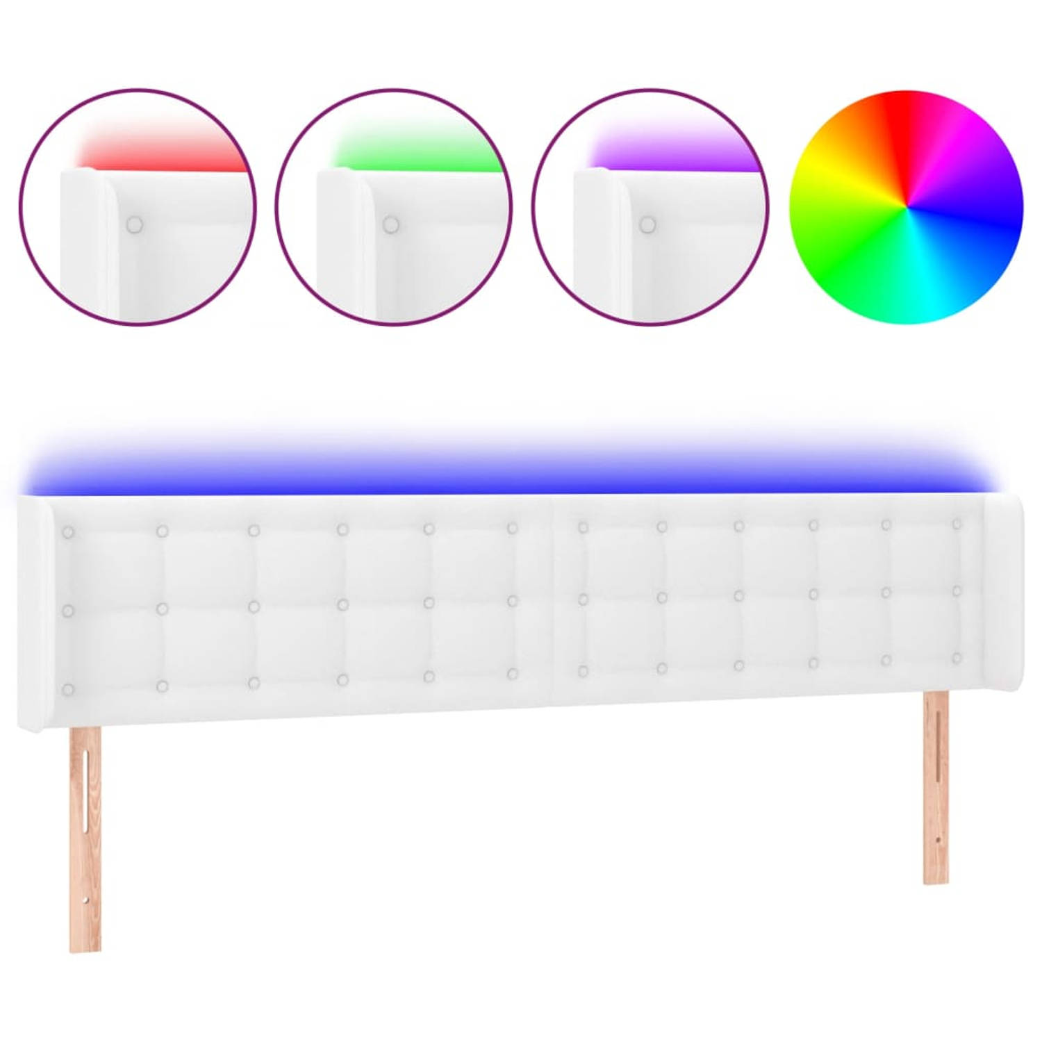 The Living Store Hoofdbord LED-Verlichting - Verstelbare Hoogte - Duurzaam Kunstleer - Kleurrijk - Snijdbare LED-strip - Wit - 163 x 16 x 78/88 cm