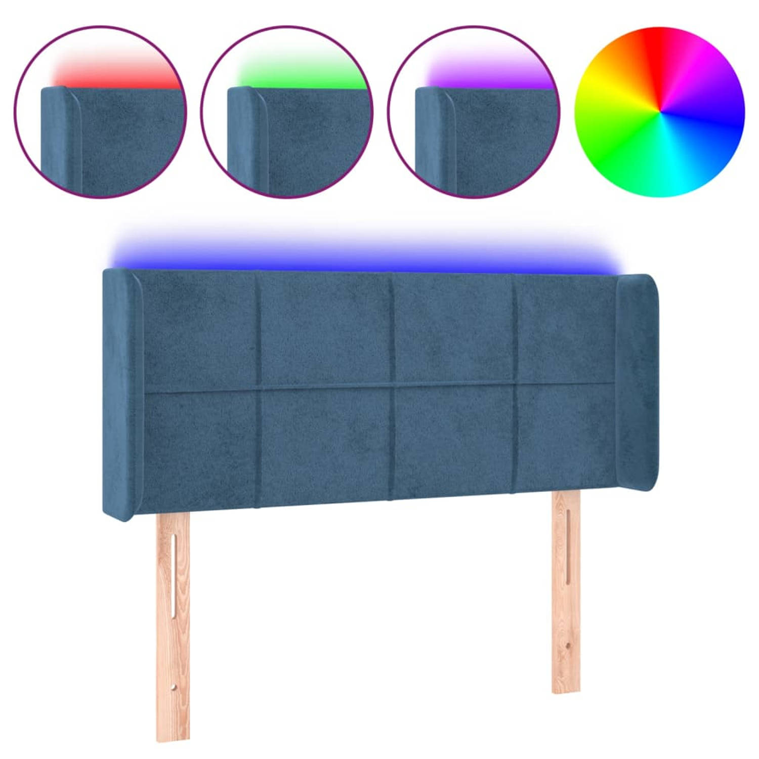 The Living Store Hoofdeinde Donkerblauw LED-bedhoofdbord - 83 x 16 x 78/88 cm - Verstelbaar - Zacht Fluweel -