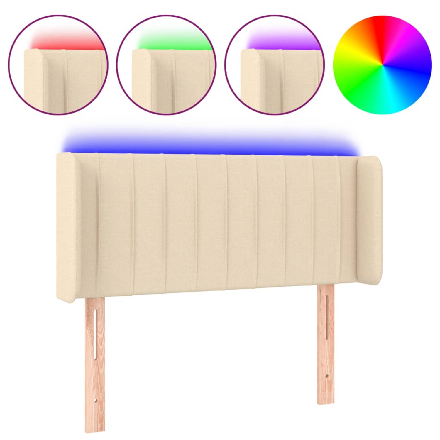 The Living Store LED-hoofdbord Crème - 103 x 16 x 78/88 cm - Duurzaam materiaal - Kleurrijke LED-verlichting - Verstelbare hoogte - Comfortabele ondersteuning - Snijdbare LED-strip