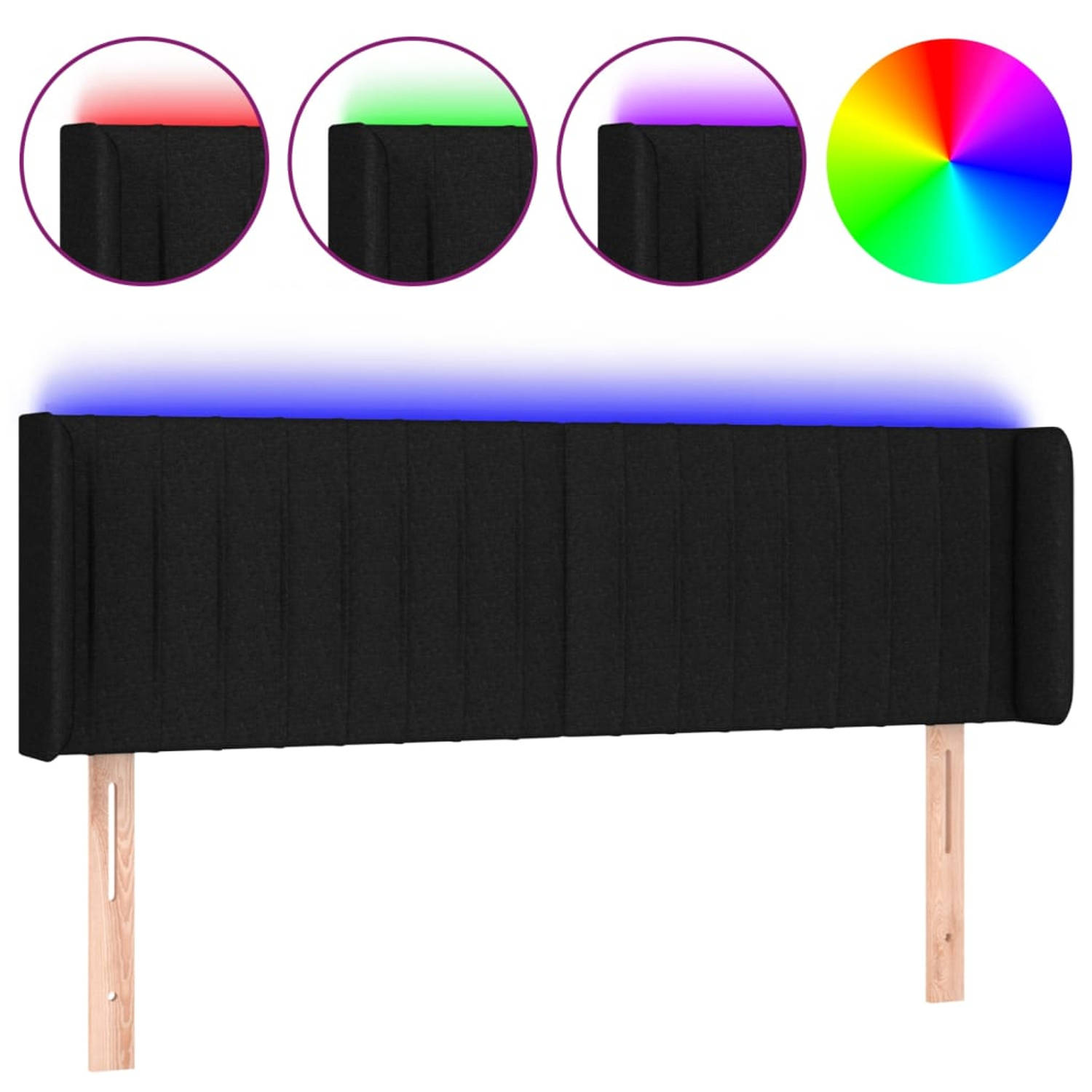 The Living Store Hoofdbord - LED - Zwart - 147 x 16 x 78/88 cm - verstelbare hoogte - duurzaam materiaal