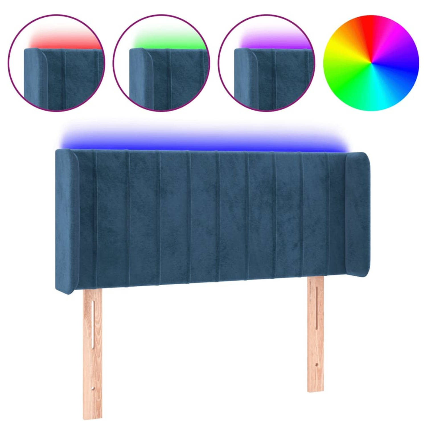 The Living Store Hoofdbord - 103 x 16 x 78/88 cm - Donkerblauw Fluweel LED Verstelbaar