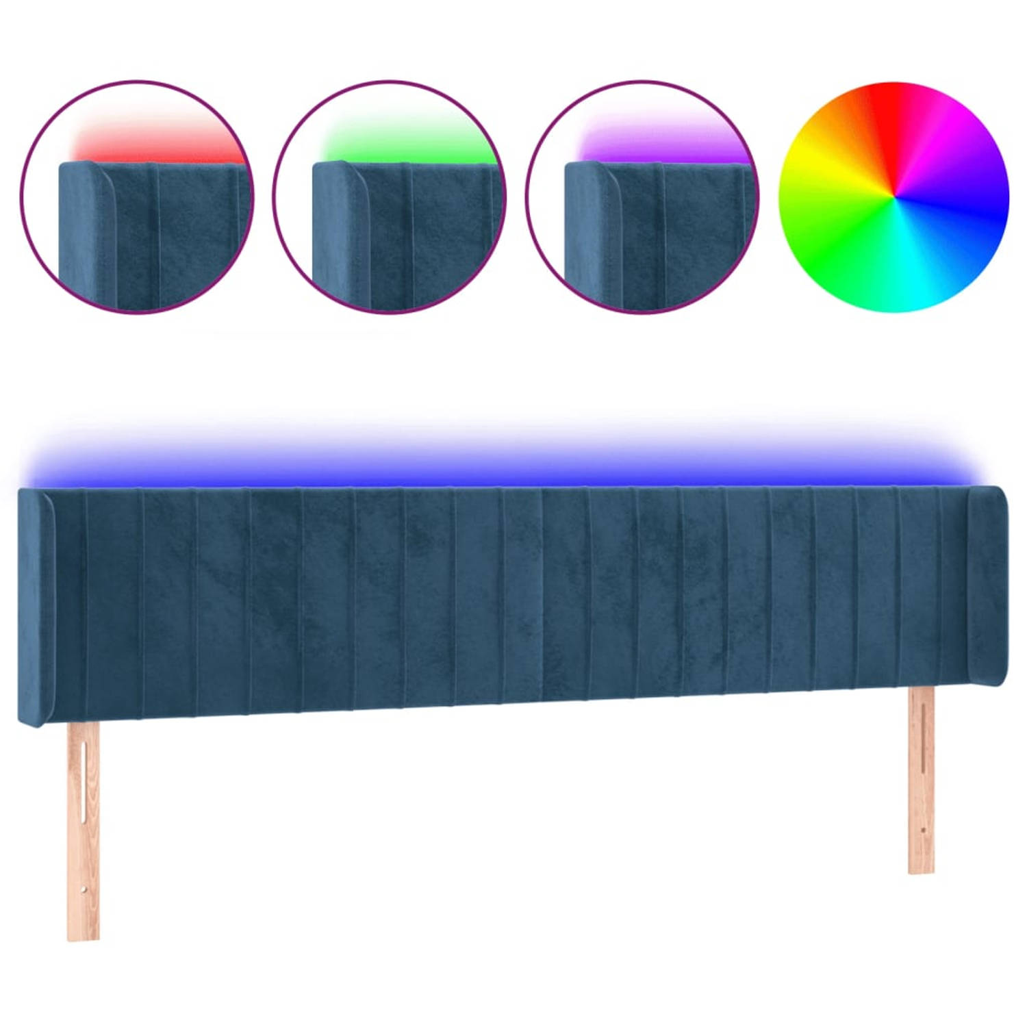 The Living Store Hoofdbord Donkerblauw Stof 163x16x78/88 cm LED Verlichting Verstelbaar