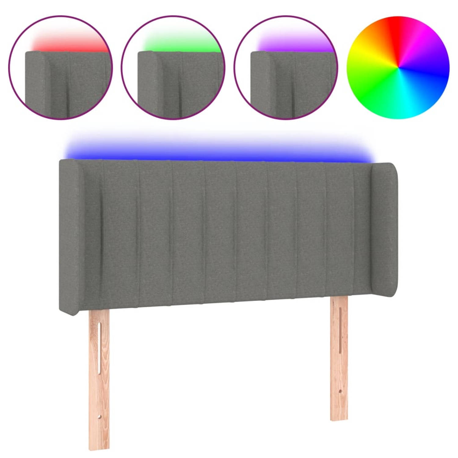 The Living Store LED-hoofdbord - 103 x 16 x 78/88 cm - Duurzaam materiaal - Kleurrijke LED-verlichting - Verstelbare hoogte - Comfortabele ondersteuning - Snijdbare LED-strip