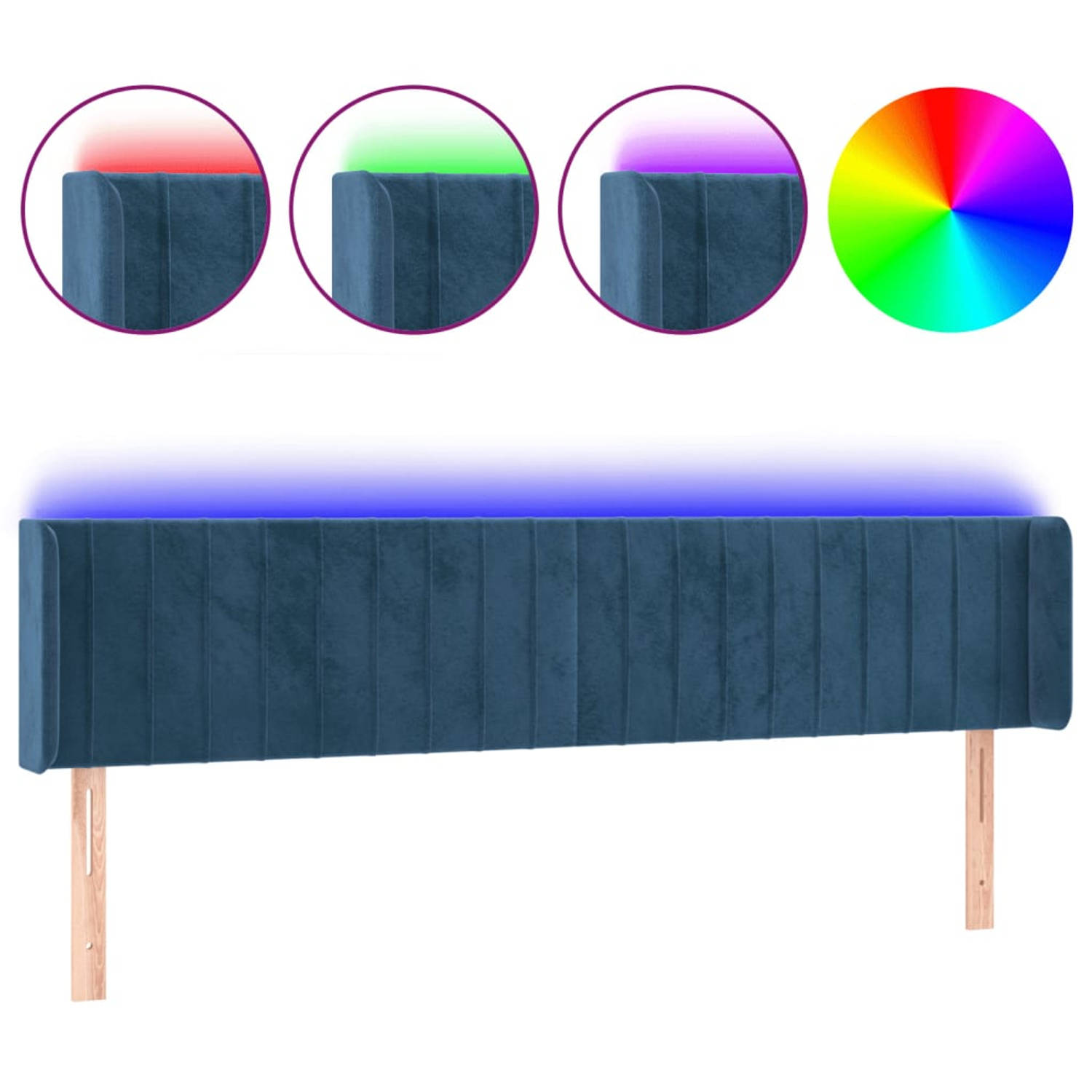 The Living Store Hoofdbord LED - Donkerblauw Stof - 203x16x78/88 cm - Verstelbare Hoogte - Comfortabele Ondersteuning