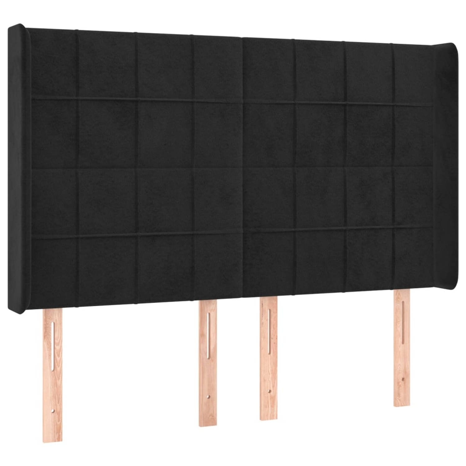 The Living Store Hoofdbord met randen 147x16x118/128 cm fluweel zwart - Bedonderdeel