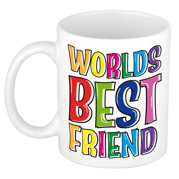 Bellatio Decorations Cadeau mok / beker - Worlds Best Friend - regenboog - 300 ml - voor vriend of vriendin - feest mokk