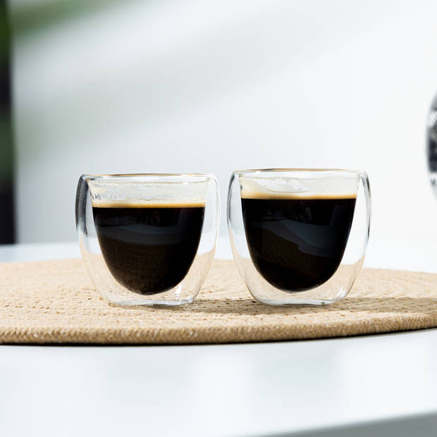 HI koffieglazen/theeglazen dubbelwandig - set 2x - espresso glazen - 80 ml - Koffie- en theeglazen