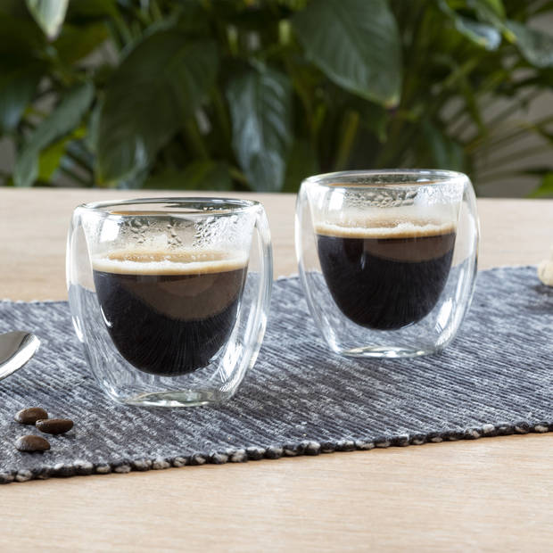 HI koffieglazen/theeglazen dubbelwandig - set 2x - espresso glazen - 80 ml - Koffie- en theeglazen