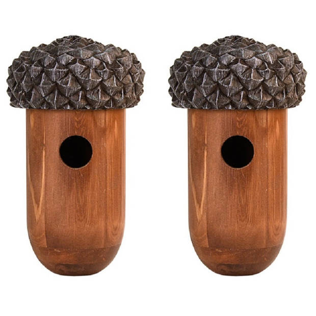 Set van 2x stuks houten vogelhuisjes/nesthuisjes eikel 25 cm - Vogelhuisjes