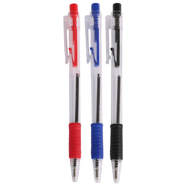 Balpennen - 16x stuks - kleurenmix - rood - blauw - zwart - softgrip - Pennen