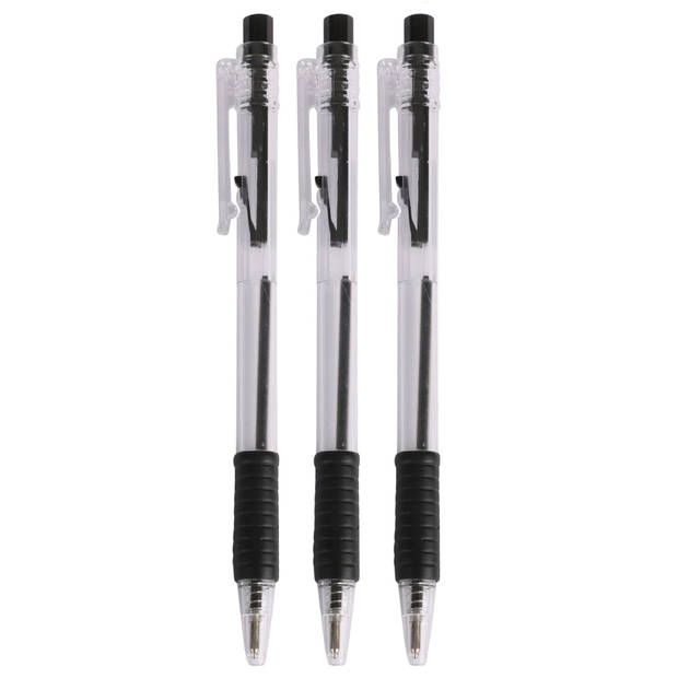 Balpennen - 8x stuks - zwart - softgrip - kliksysteem - Pennen