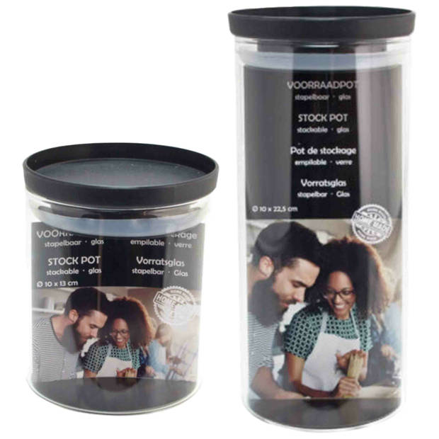 Voorraadpot/weckpot set - 4x stuks - Stapelbaar - Glas - Weckpotten