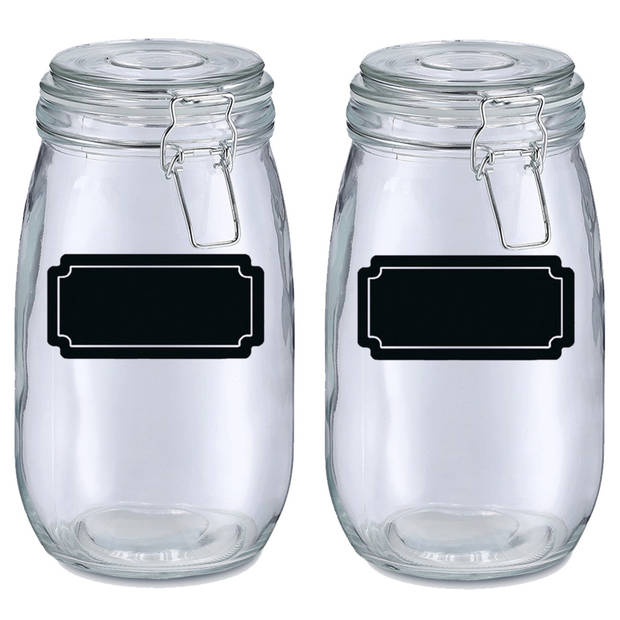 Weckpotten/inmaakpotten - 4x - 1.4L - glas - met beugelsluiting - incl. etiketten - Weckpotten