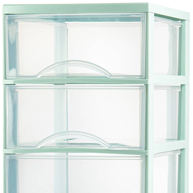 Plasticforte Ladeblokje/bureau organizer 4x lades - transparant/mintgroen - L26 x B36 x H49 cm - Ladeblok