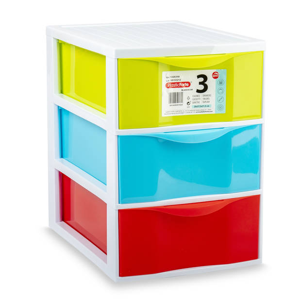 Plasticforte Ladeblokje/bureau organizer 3x lades - gekleurd - L26 x B37 x H37 cm - Ladeblok