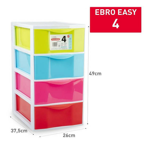 Plasticforte Ladeblokje/bureau organizer 4x lades - gekleurdA - L26 x B37 x H49 cm - Ladeblok