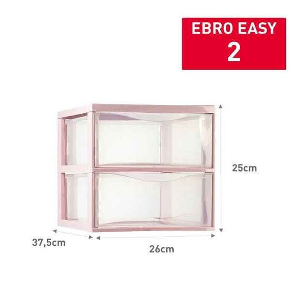 Plasticforte Ladeblokje/bureau organizer 2x lades - transparant/roze - L26 x B36 x H25 cm - Ladeblok