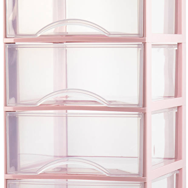 Plasticforte Ladeblokje/bureau organizer 4x lades - transparant/roze - L26 x B36 x H49 cm - Ladeblok
