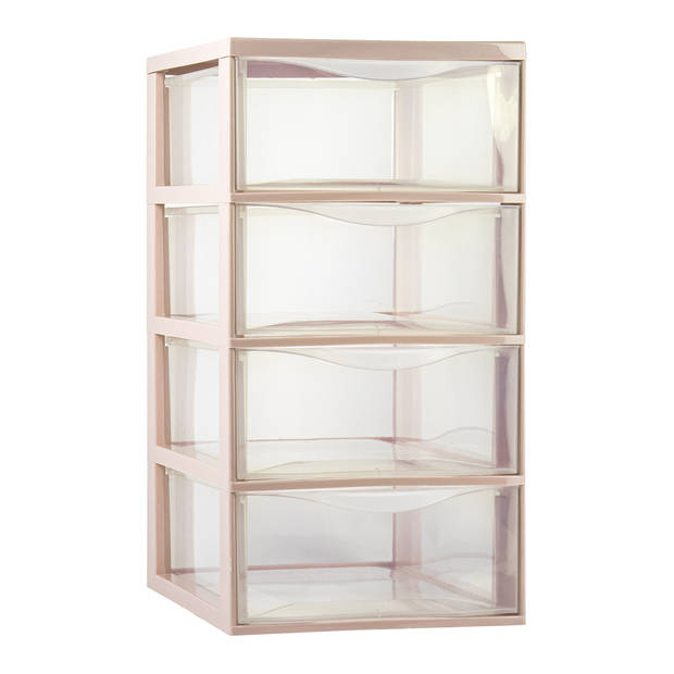 Plasticforte Ladeblokje/bureau organizer 4x lades - transparant/beige - L26 x B37 x H49 cm - Ladeblok