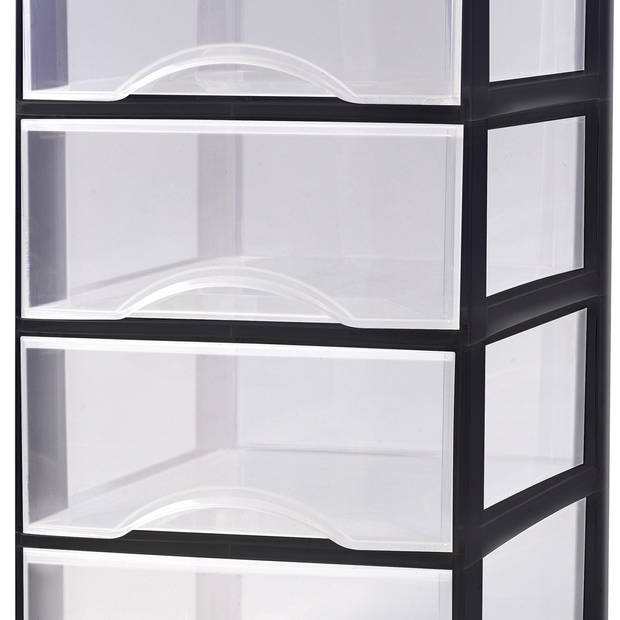 Plasticforte Ladeblokje/bureau organizer 4x lades - transparant/zwart - L26 x B36 x H49 cm - Ladeblok