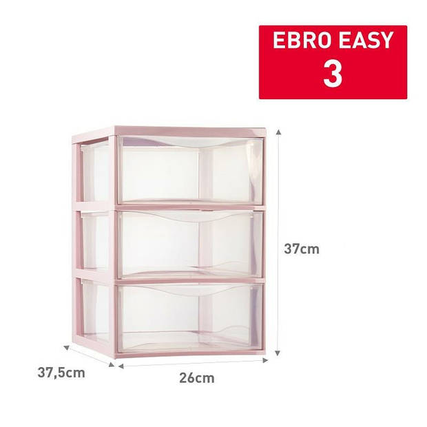 Plasticforte Ladeblokje/bureau organizer 3x lades - transparant/roze - L26 x B37 x H37 cm - Ladeblok