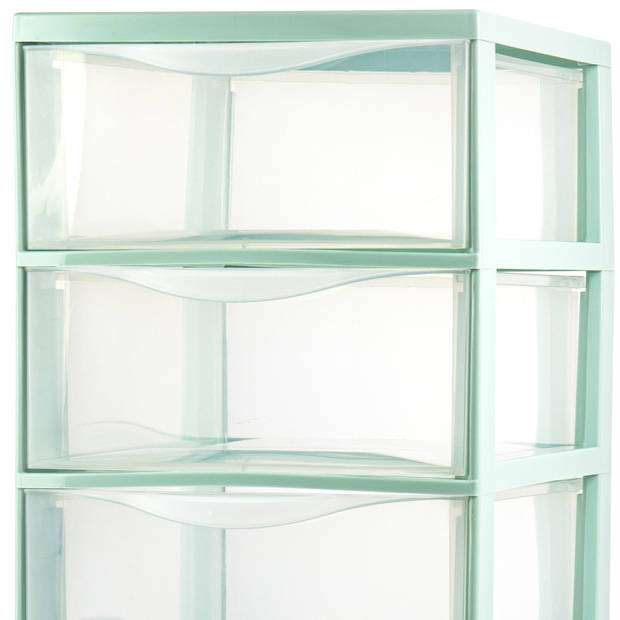 Plasticforte Ladeblokje/bureau organizer 3x lades - transparant/lichtgroen - L26 x B37 x H37 cm - Ladeblok