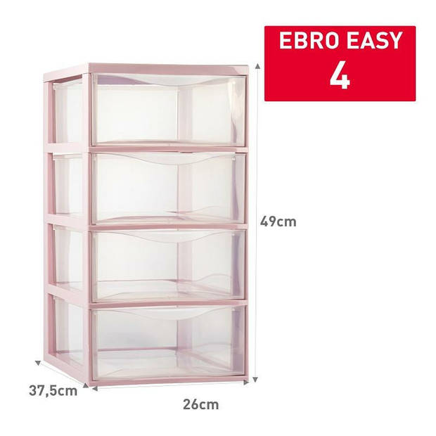 Plasticforte Ladeblokje/bureau organizer 4x lades - transparant/roze - L26 x B37 x H49 cm - Ladeblok