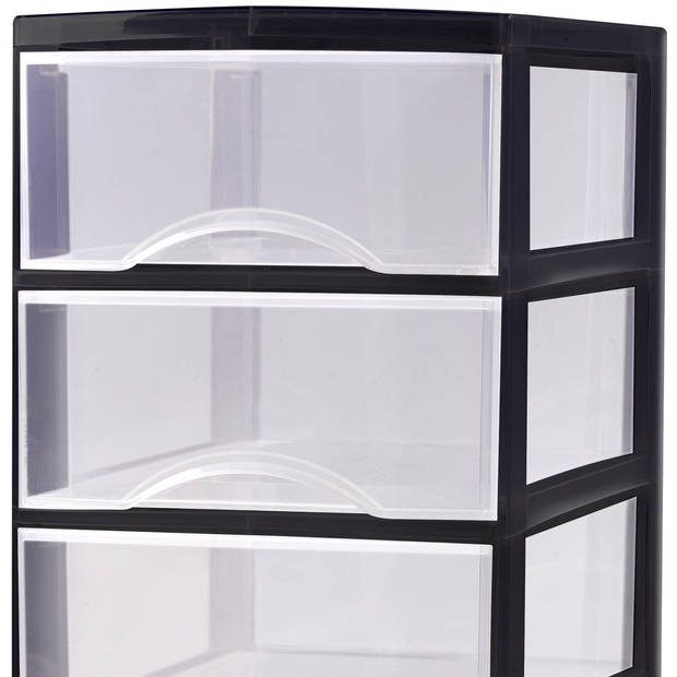 Plasticforte Ladeblokje/bureau organizer 4x lades - transparant/zwart - L26 x B37 x H49 cm - Ladeblok