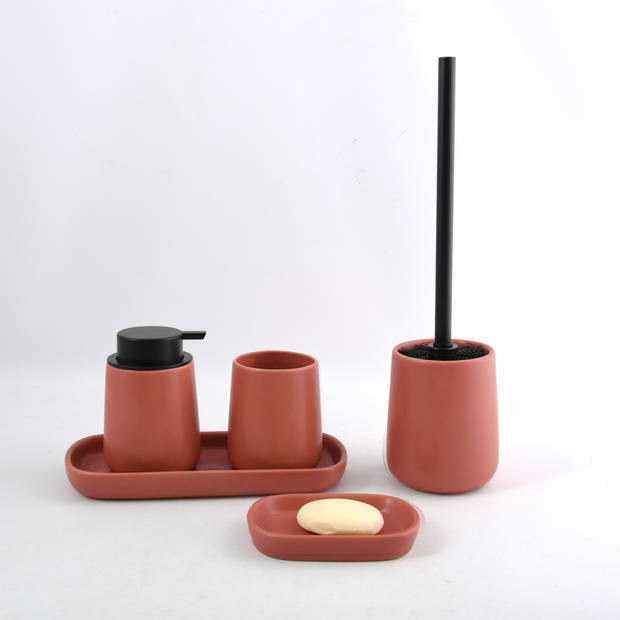 MSV Zeeppompje/Dispenser Malmo - Keramiek - terracotta/zilver - 8,5 x 12 cm - 300 ml - Zeeppompjes