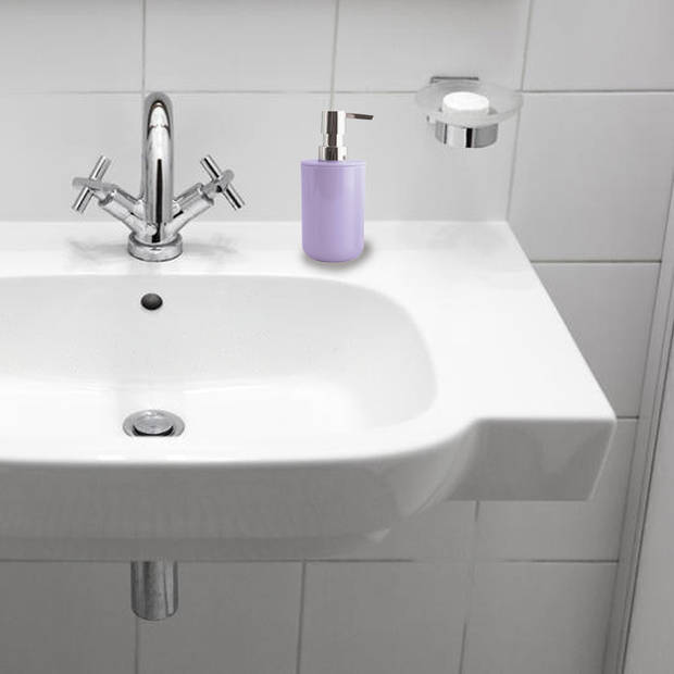 MSV Badkameraccessoire Moods - toiletborstel in houder - beker - zeeppompje - lila paars - kunststof - Badkameraccessoir