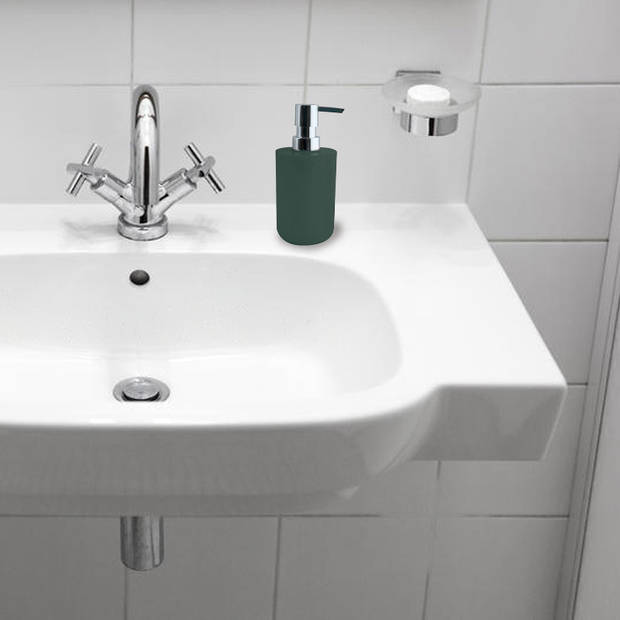 MSV Toiletborstel in houder/beker/zeeppompje badkamer set Moods - metaal/kunststof - donkergroen - Badkameraccessoireset