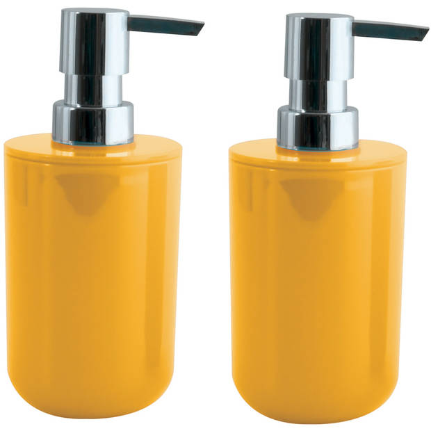 MSV Zeeppompje/dispenser Porto - 2x - PS kunststof - saffraan geel/zilver - 7 x 16 cm - 260 ml - Zeeppompjes