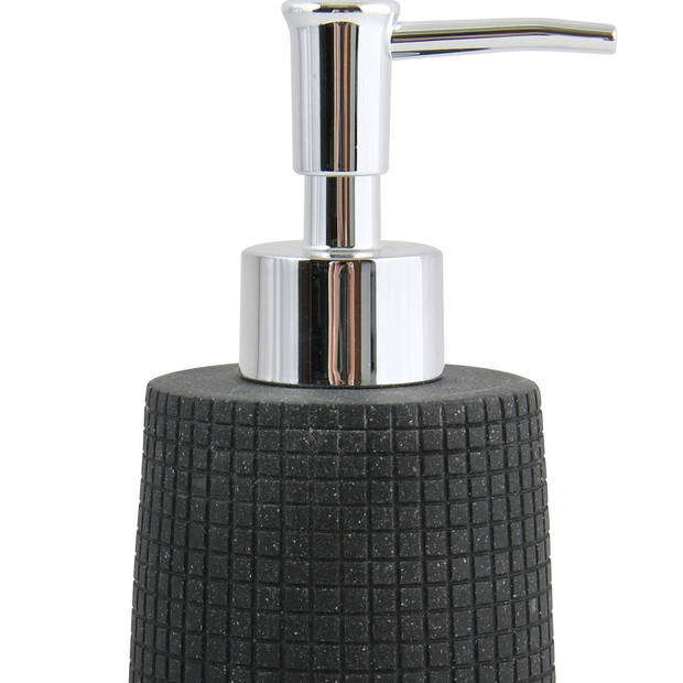 MSV Zeeppompje/dispenser - Squares - kunststeen - zwart - 7 x 18 cm - 275 ml - Zeeppompjes