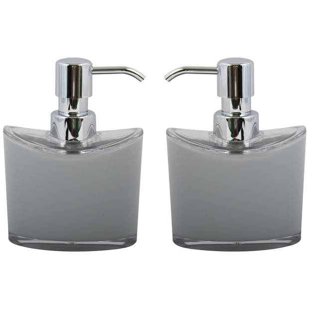 MSV Zeeppompje/dispenser Aveiro - 2x - PS kunststof - lichtgrijs/zilver - 11 x 14 cm - 260 ml - Zeeppompjes