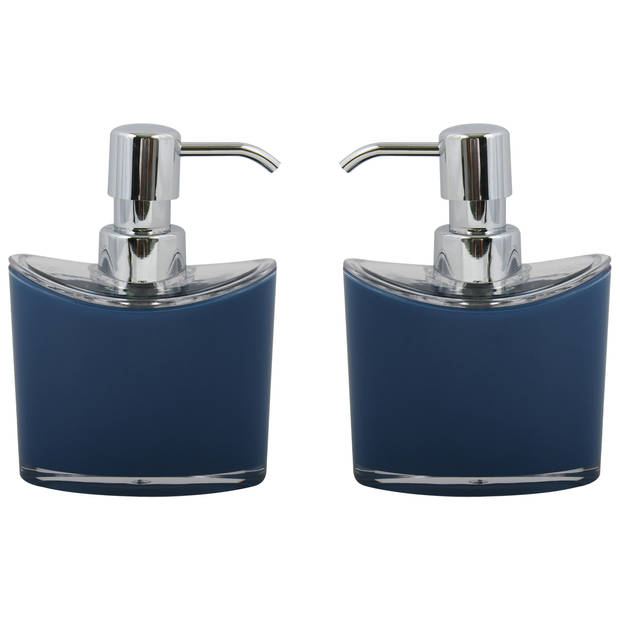 MSV Zeeppompje/dispenser Aveiro - 2x - PS kunststof - donkerblauw/zilver - 11 x 14 cm - 260 ml - Zeeppompjes