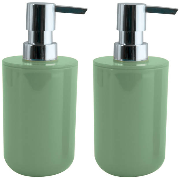 MSV Zeeppompje/dispenser Porto - 2x - PS kunststof - groen/zilver - 7 x 16 cm - 260 ml - Zeeppompjes