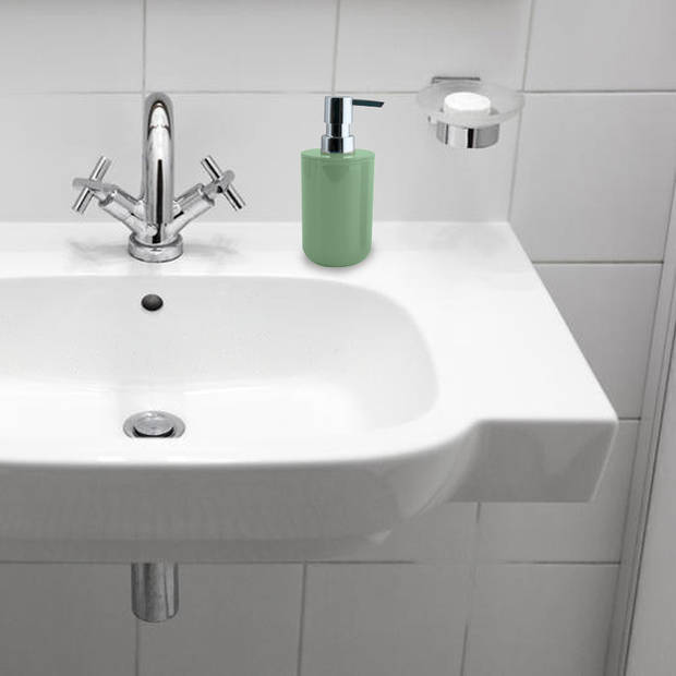 MSV Toiletborstel in houder/beker/zeeppompje badkamer set Moods - metaal/kunststof - groen - Badkameraccessoireset