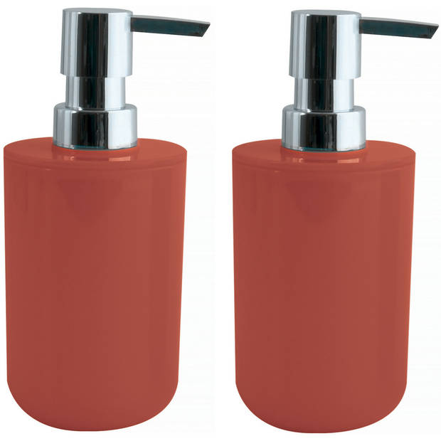 MSV Zeeppompje/dispenser Porto - 2x - PS kunststof - terracotta/zilver - 7 x 16 cm - 260 ml - Zeeppompjes