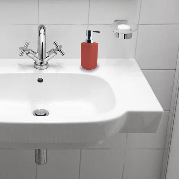 MSV Toiletborstel in houder/beker/zeeppompje badkamer set Moods - metaal/kunststof - terracotta - Badkameraccessoireset