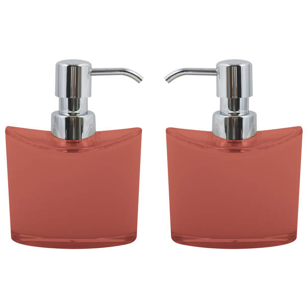 MSV Zeeppompje/dispenser Aveiro - 2x - PS kunststof - terracotta/zilver - 11 x 14 cm - 260 ml - Zeeppompjes