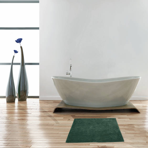 MSV Douche anti-slip mat en droogloop mat - Napoli badkamer set - rubber/polyester - donkergroen - Badmatjes