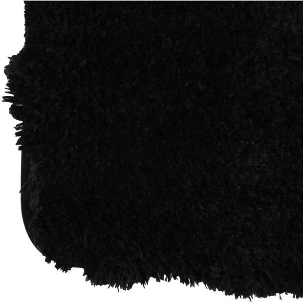 MSV Badkamerkleedje/badmat tapijt - voor de vloer - zwart - 50 x 70 cm - langharig - Badmatjes
