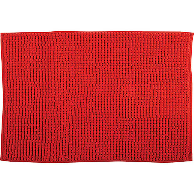 MSV badkamer droogloop mat/tapijtje - 50 x 80 cm - en zelfde kleur zeeppompje 260 ml - rood - Badmatjes